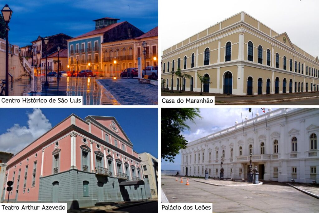 Na imagem mostra lugares da Centro Histórico de São Luís que tem o título de Patrimônio Cultural  do Brasil
